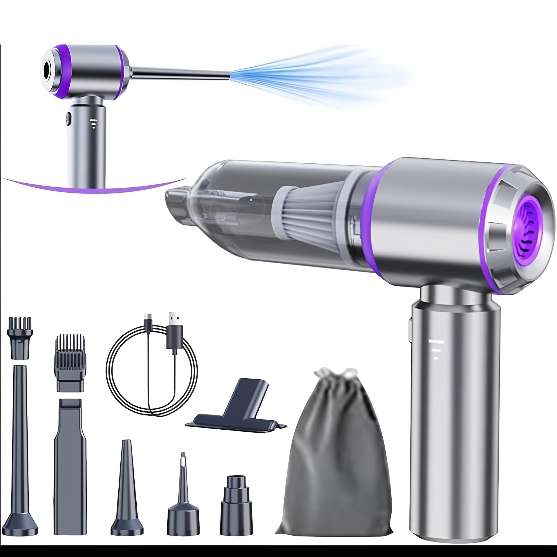 TEMU 100w High Power Brushless Vacuum Cleaner, 15000pa Handheld Car Vacuum Cleaner 4 In 1 Air Duster For Car, Home, Camping, Car Vacuum Cleaner