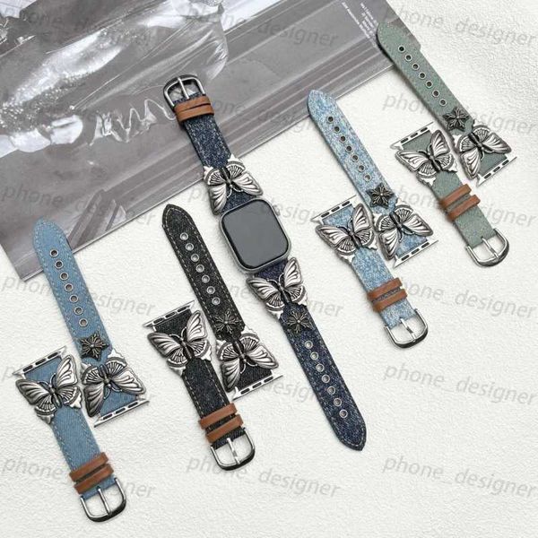 Luxury Apple Watch Band Double butterfly rivet denim strap suitable for Apple Watch iWatch 9th generation 8765432