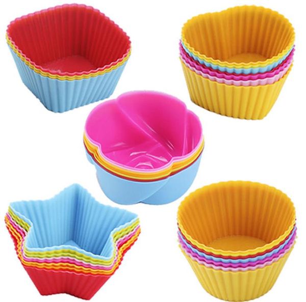 Silicone Mold Cupcake Cake Muffin Baking Bakeware Non Stick Heat Resistant Reusable Heart CupCakes Moulds DIY Pudding Colorful SN857