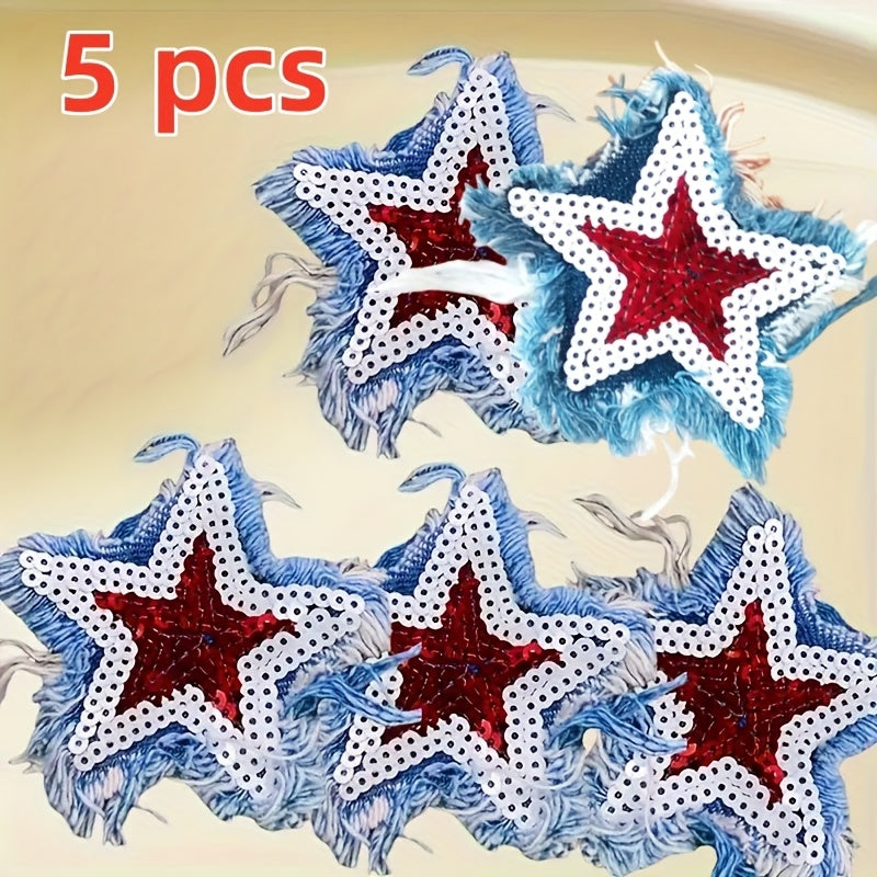 TEMU 5pcs Red Embroidered Patches For Ironing-sewing , Hats, And Packaging - Bright Fabric Patches Suitable For Jackets, Jeans, Backpacks, T-shirts,