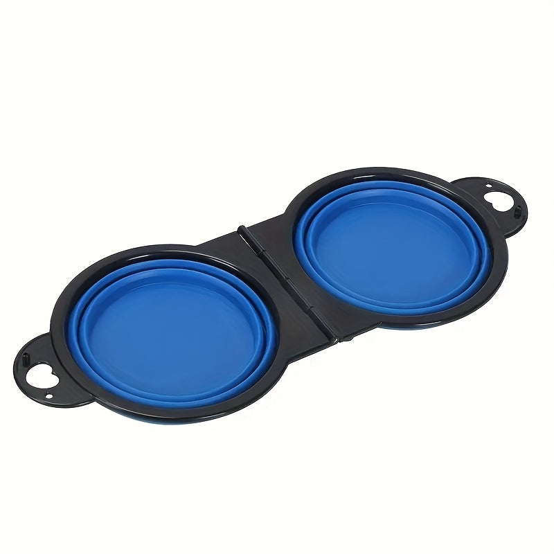 TEMU Foldable Pet Double Bowl - Collapsible Dog Food & Water Bowl With Spill-resistant Design, Lightweight & Portable For Camping, Travel, Daily -