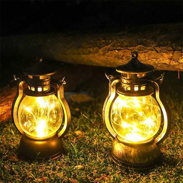 LED Retro Portable Lamp Outdoor Camping Lantern Dynamic Flame Light Battery Powered tent light Garden Decoration Night Lights X250211