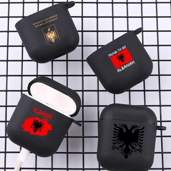 Earphone Accessories Albania Albanians Flag With Hook For Airpod Pro 3 Pro2 Black Protective Cover Silicone Case for Apple Airpods 2 1 Earph