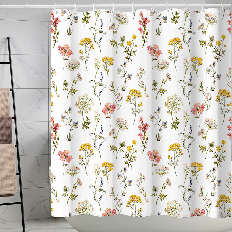 YL-37263 Waterproof Shower Curtain Hot Sale 3D Printed Tropical Jungle Plant Leaves and Flowers Season Polyester Shower Curtain with Hook