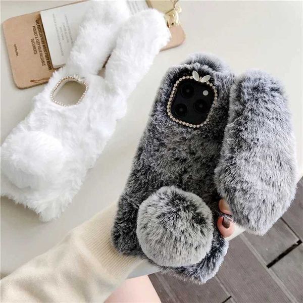 Hot Sale Soft plush phone case suitable for iPhone 15 14 13 11 Pro Max 12 Mini 16 Pro Max Plus 3D fur rabbit warm fur hair care case T241209