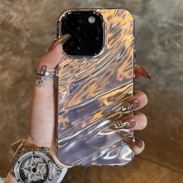 Cell Phone Cases Luxury Laser Waves Shockproof Phone Case For iPhone 15 Pro Max 14 13 12 11 Pro Max Candy Color Soft IMD Back Cover Coque Q2