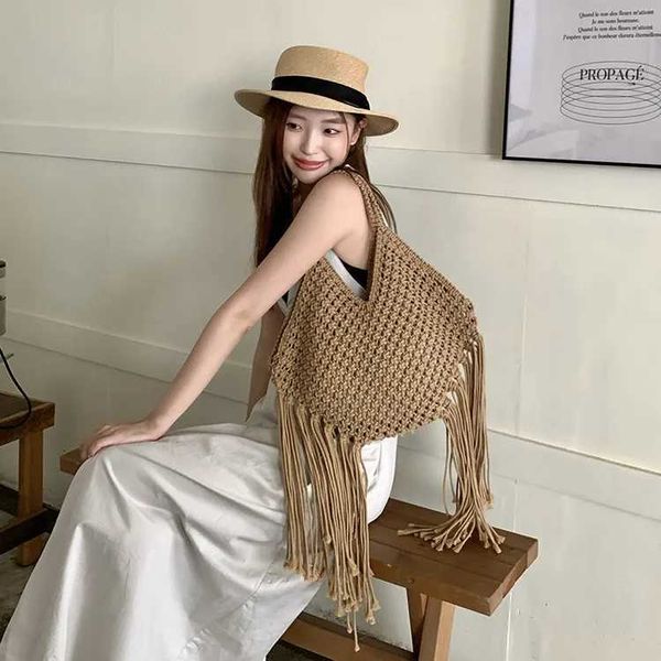 Shoulder Bags Straw Weave Tassel Tote Summer Beach Bags for Women 2024 Large Capacity Fashion Shoulder Bag Lady Handbags and Purses 240912