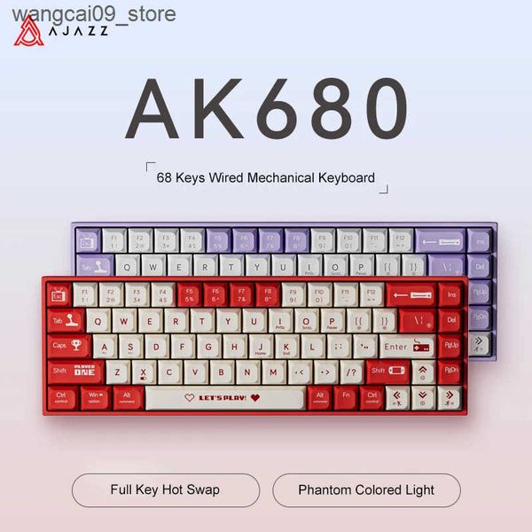 Keyboards AJAZZ AK680 Gaming Mechanical Keyboard ABS Keycap 68 Keys Wired Wireless Bluetooth Keyboard Hot Swap Custom Gasket for Pc Laptop J