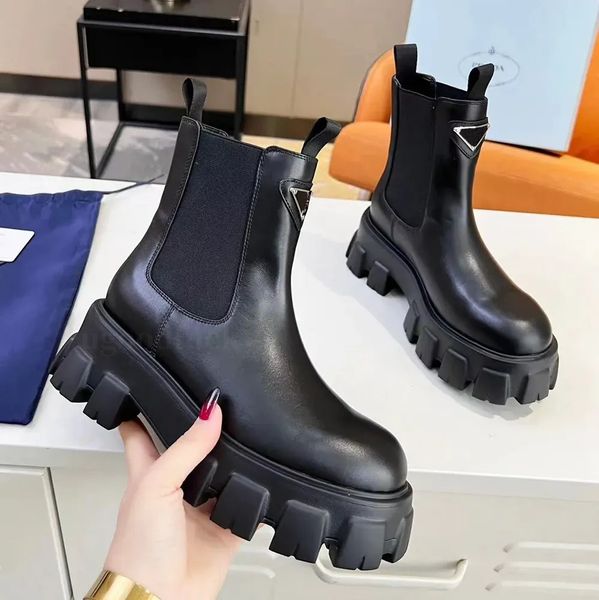 Designer Polished Leather Martin Biker Boots pardas Loafers Ankle Boots Glossy Leather Elasticated Platform Women Outdoor Luxury Designer Fl