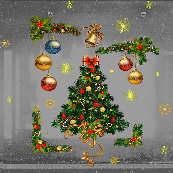 PVC Christmas Tree Ball Pattern Wall Sticker Window Glass Film Decals Christmas Year Festival Wallpaper Party Home Decor 241209