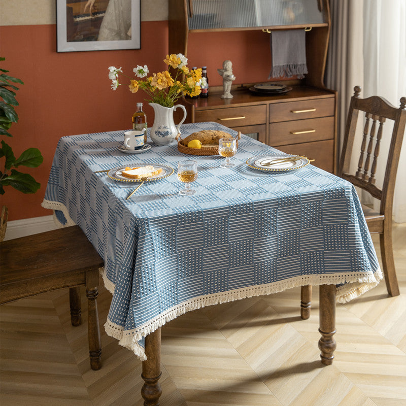 Geometric Tablecloth Line Plaid Polyester Jacquard Fringed Rectangular Dining Table Coffee Table Tablecloth Cover Towel