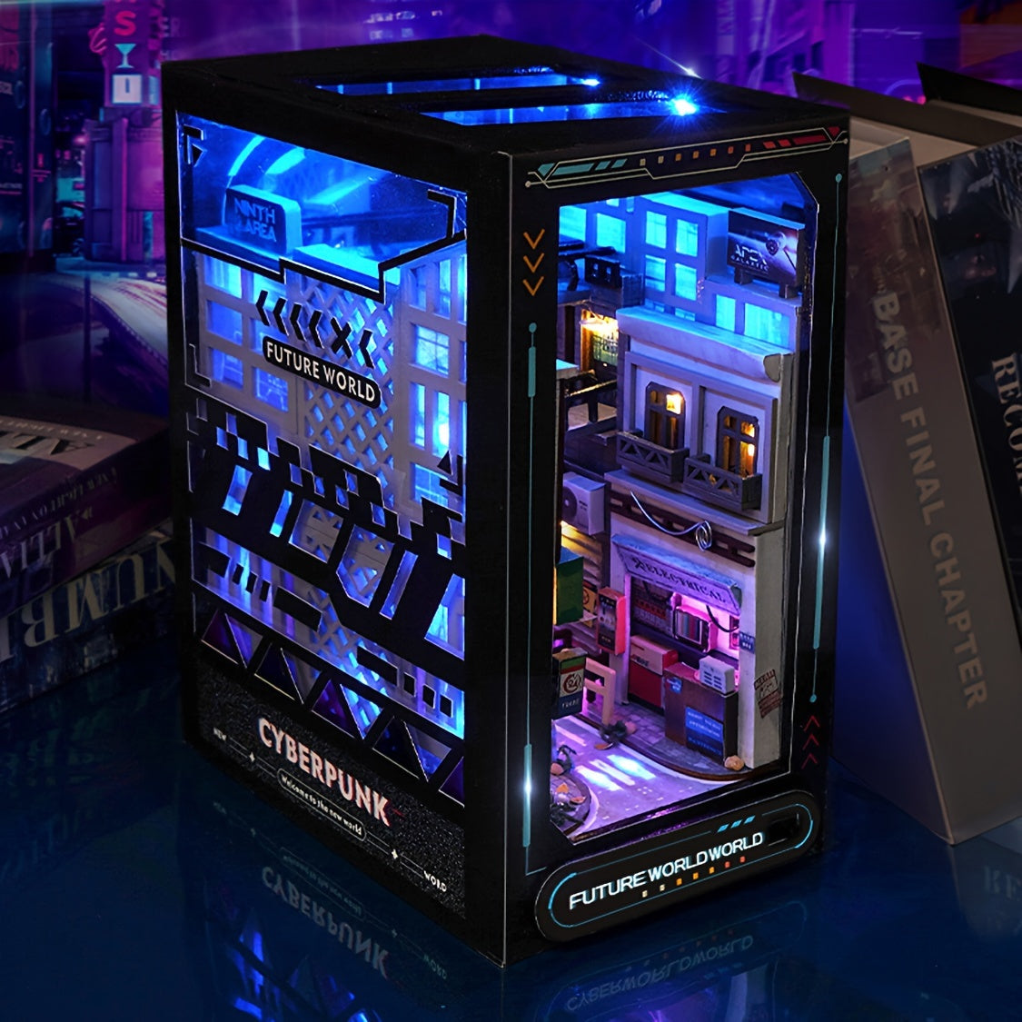 TEMU Diy 3d Wooden Bookshelf Dollhouse Kit With Rgb - Multicolor Izable Mini House Model Building, Book-themed Rooms & Furniture Compatible,