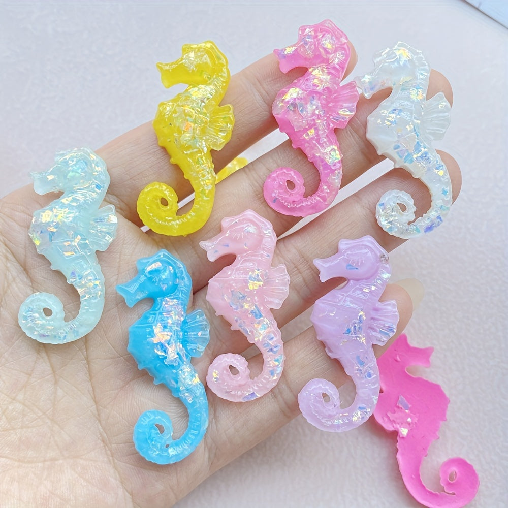 TEMU 7-piece Cartoon Resin Sea Horse Figurines With Sparkling Details - , Scrapbooking, And Crafts
