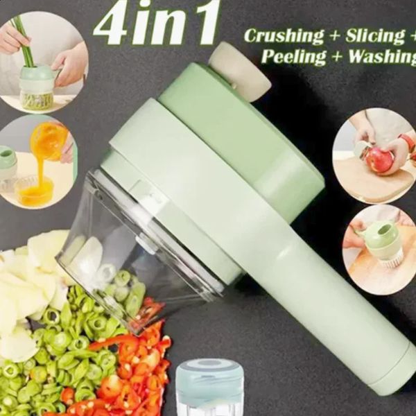 4 in 1 Electric Vegetable Cutter Slicer Garlic Carrot Potato Chopper Rechargeable Mixer Food Slice Kitchen Gadgets 240722