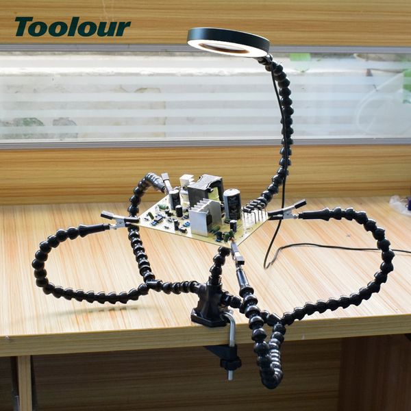 Magnifying Glasses Toolour Table Clamp Soldering Helping Hand Third Hand Tool Soldering Station USB 3X Illuminated Magnifier Welding Repair