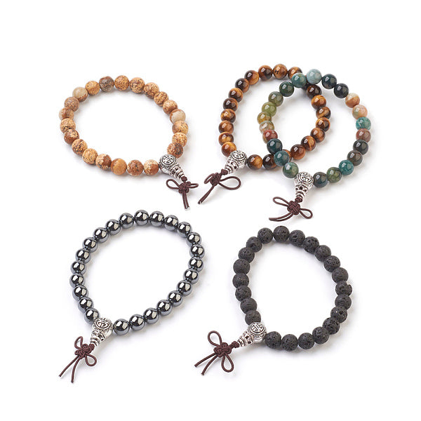 Natürliche - synthetische runde Mischstein-Stretcharmbänder