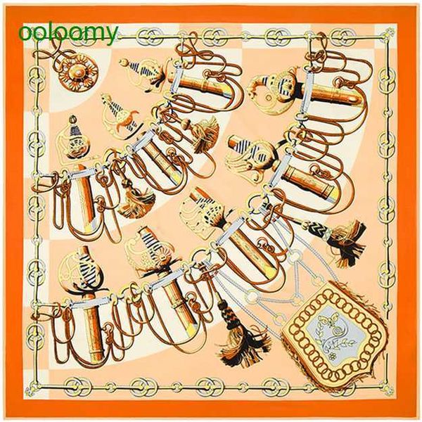 Hemres Designer Scarves Maitong Wind Metal Chain Military Knife Pattern Simulation Silk Twill 130cm Large Square Scarf Shawl