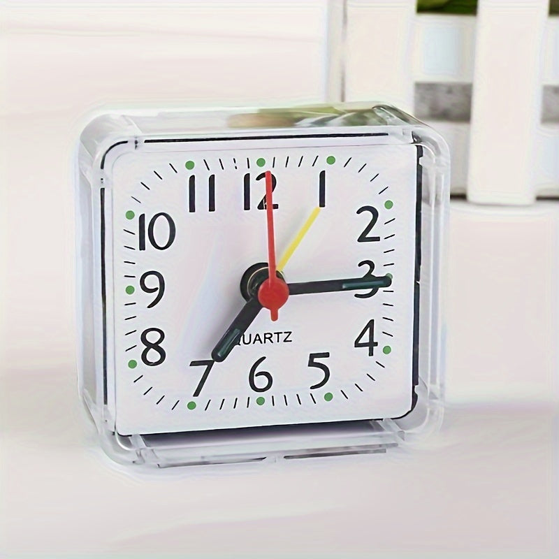 TEMU 1pc Simple White Square Alarm Clock - Compact , Durable Plastic, Easy-to-read Black & Markers, Red Alarm Hand, Battery-powered (aa Not Included)