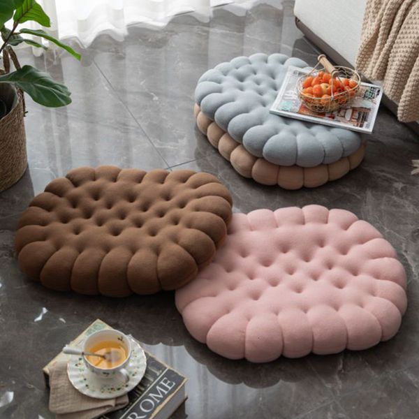 Cushion-Decorative Plush Round Square Biscuit Soft Thicken Seat Cushion Cute Pillow Decorative Cookie Tatami Back Cushions 230905