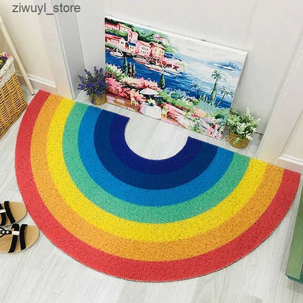Carpets Home Rainbow Doormat Semicircle Floor Mat Bathroom Door Entrance Non-slip Mats Cartoon Color Rug Dustproof Waterproof Carpet L240910