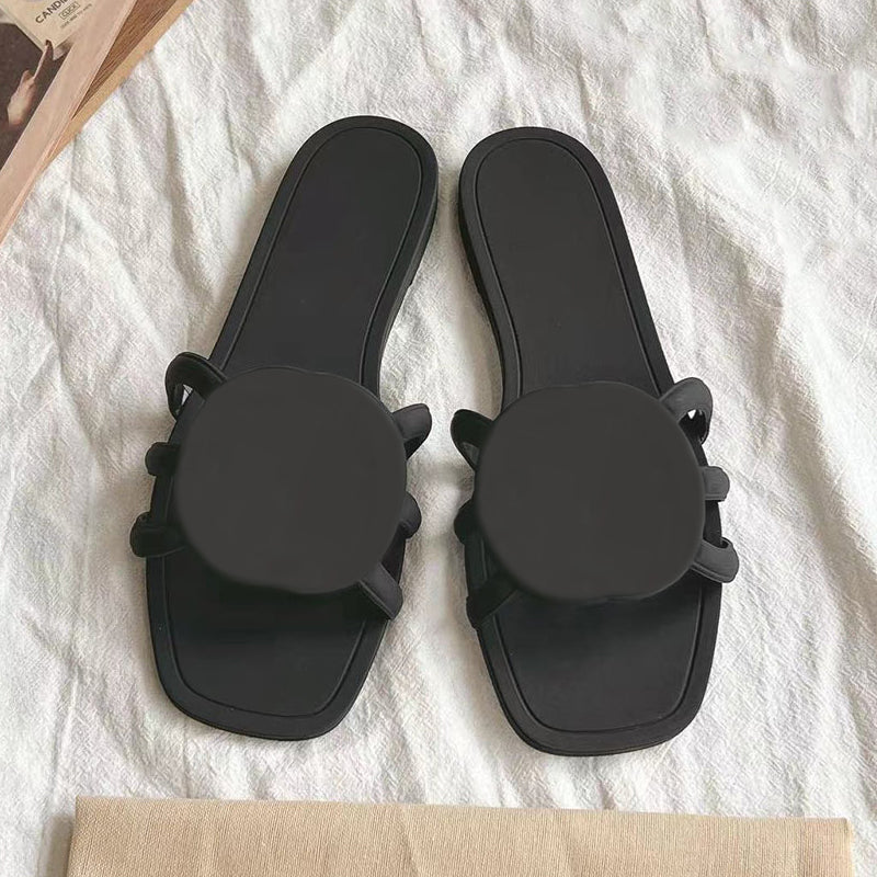 Women Sliders Designer Sandals Jelly Color Rubber Slippers Beach Flip Flops Flat Heels Waterproof Summer Shoes Black Pink Orange Size 36-42