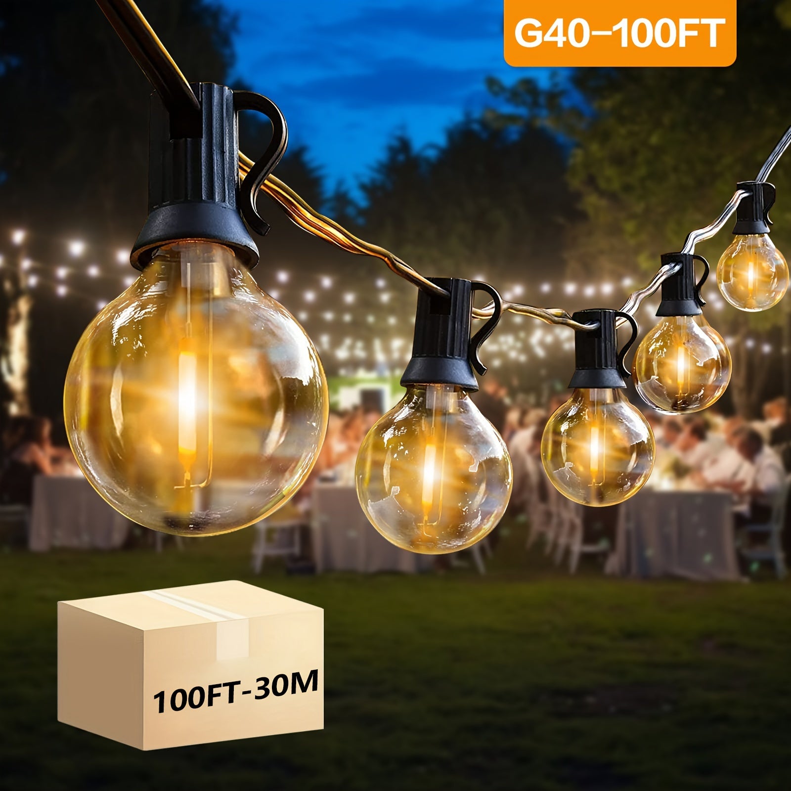 TEMU 10-25-50-100-200ft 50 G40 Breakproof Bulbs, Outdoor, Retro Ball Hanging Light String, Patio Courtyard Decorative Lighting, Use, Commercial