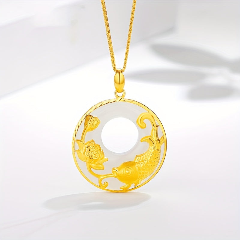 TEMU 2025 Year Of The Lotus With Fish Pendant, A Minimalist And High-end Trendy Necklace.