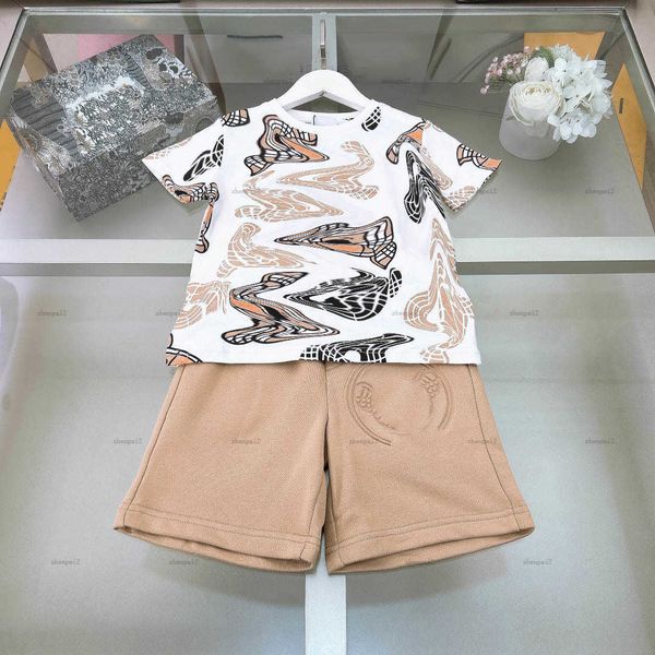 Luxury kids tracksuits Bear pattern baby T-shirt set Size 90-160 CM Summer two-piece set boys t shirt and Convex texture logo shorts