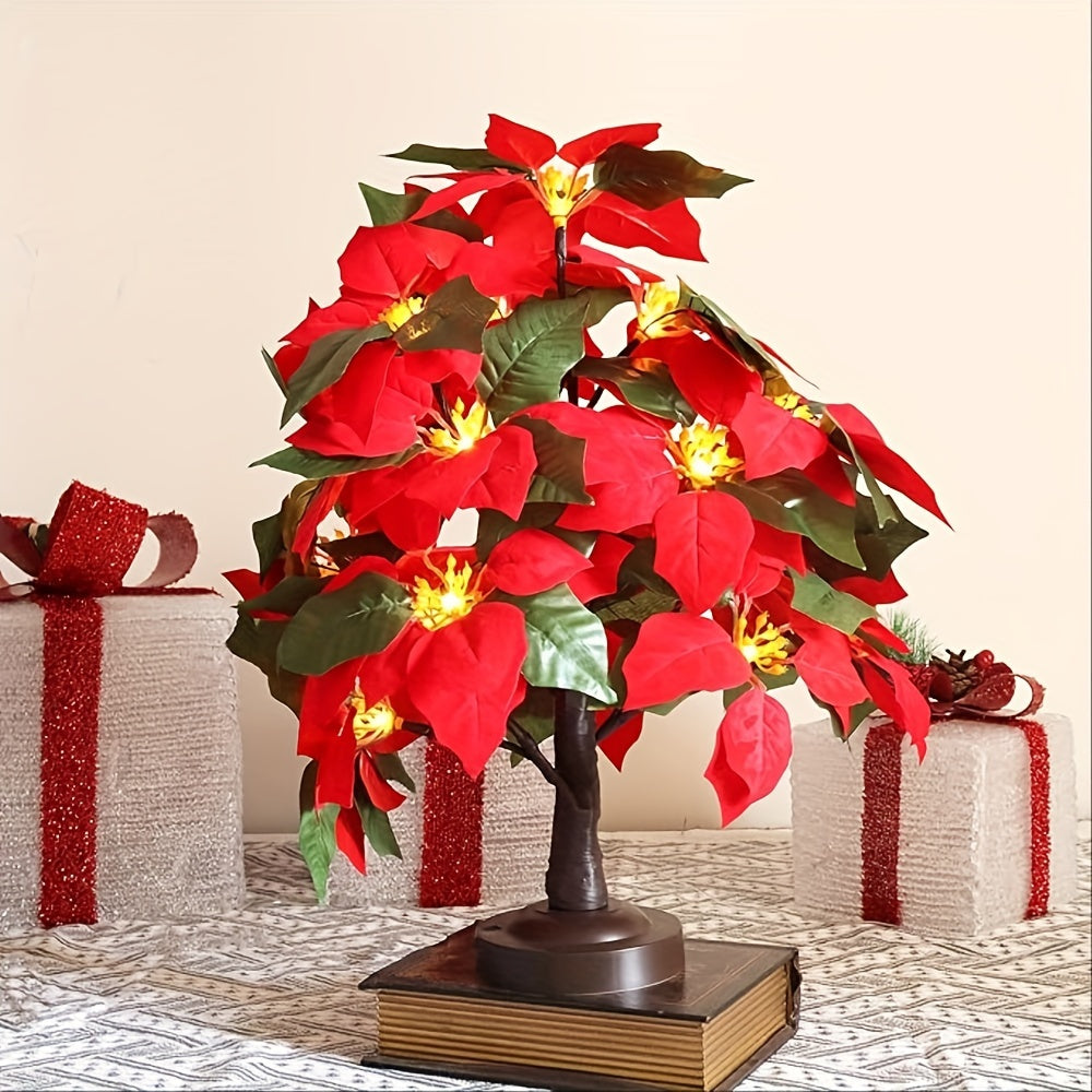 TEMU Poinsettia Tree Lamp Tabletop Lights Red Flower 8 Usb Battery Indoor
