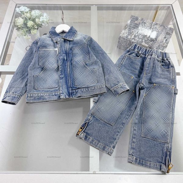 New baby Tracksuits kids Coat set Kids designer Clothes Size 100-160 CM Washed collar long sleeved denim jacket and zippered decorative jean