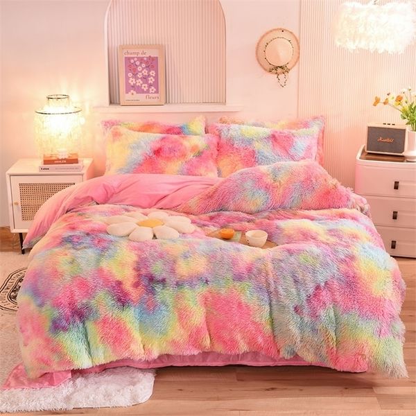 sets Super Shaggy Coral Fleece Warm Cozy Princess Bedding Mink Veet QuiltDuvet Cover Set Bed Comforter Blanket Pillowcases 221010