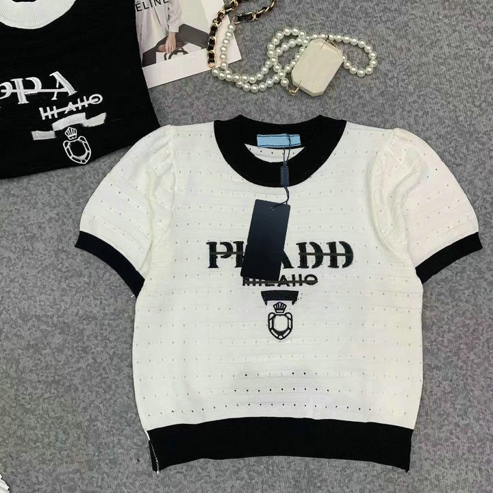 Womens clothes designer top t shirt Women tshirts Tops man tees Round Hollow Out Pullover Short Sleeve knitting T-shirt Letter Print Fashion Women&#