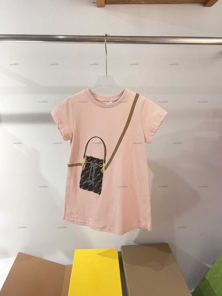 Popular Girls dress summer princess dress crew neck baby skirt kids designer clothes Crossbody bag pattern print baby dress