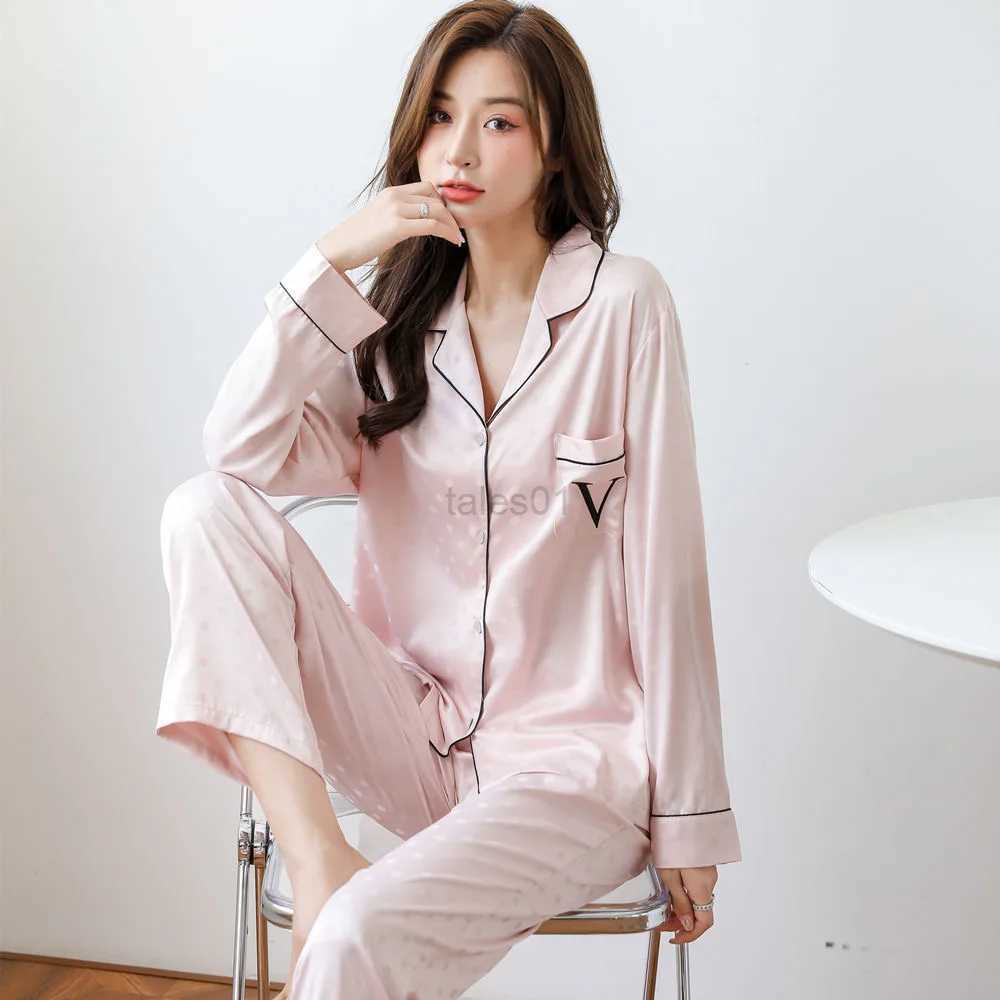 Women&#039;s Sleepwear Womens Sp Lounge Silk Satin Pajamas Women Summer Spring And Autumn Thin Spwear Long-sved Home Wear Femme VS Pyjamas zln231115