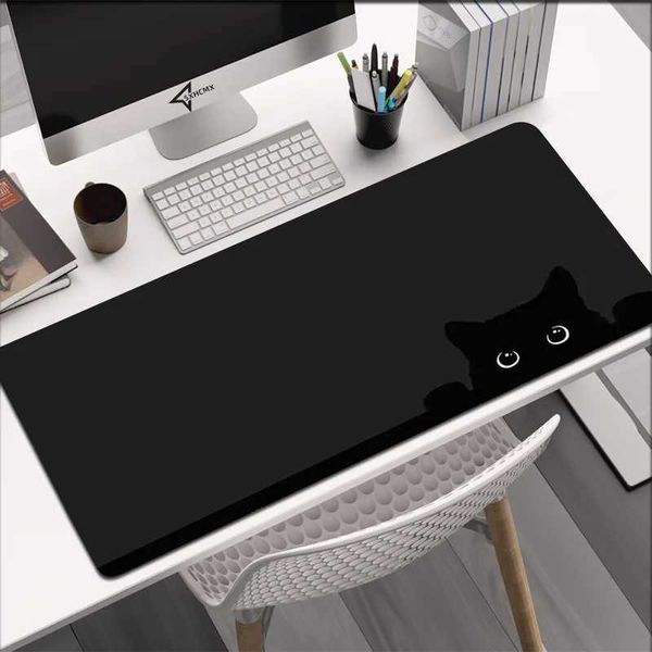 Black Mouse Pad Kawaii Cat Cute Desk Mat Laptop Gaming Mousepad Japan Gamer Carpet Large Computer Desks Accessories Mouse MatsM240802