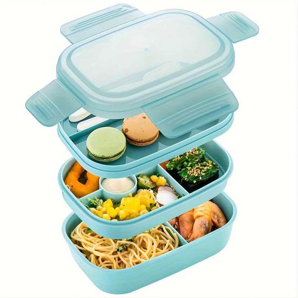 1pc Portable Lunch Box 3 Stackable Bento Lunch Containers for Adults Modern Minimalist Design Bento Box with Utensil Set Leak Y250115