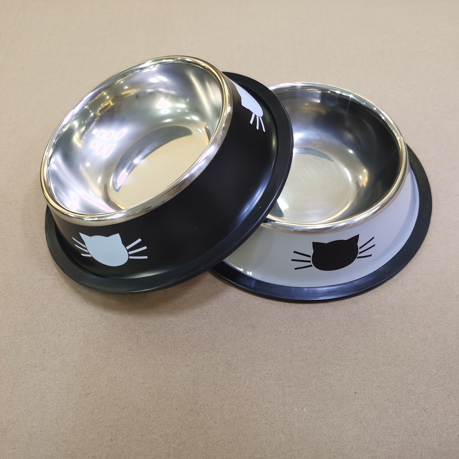 TEMU 2pcs Stainless Steel Cat Bowls, Cartoon Print Drop Resistant Cat Food Bowls, Water Basin, Easy To Clean Non-slip Cat Feeding Bowl