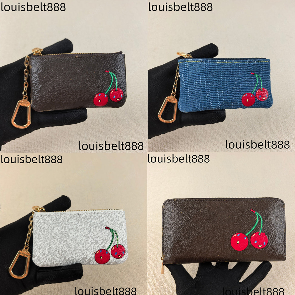 cherry long Zip Wallets Designer designer wallet women Key Bag man Luxury leather Texture Zero Wallet Zipper Card Bag Storage passport holders with