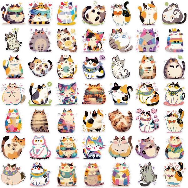 50 pieces of cartoon versatile kitten sticker bagwaterproof transparent PET hand account material decoration guitar notebook