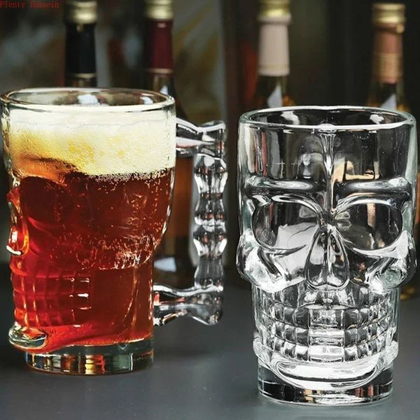 Classical Pirate Partner Beer Cup 500ml Crystal Glass Creative Skull Bones with Handle Drinking Vodka Essential Bar KTV 240806