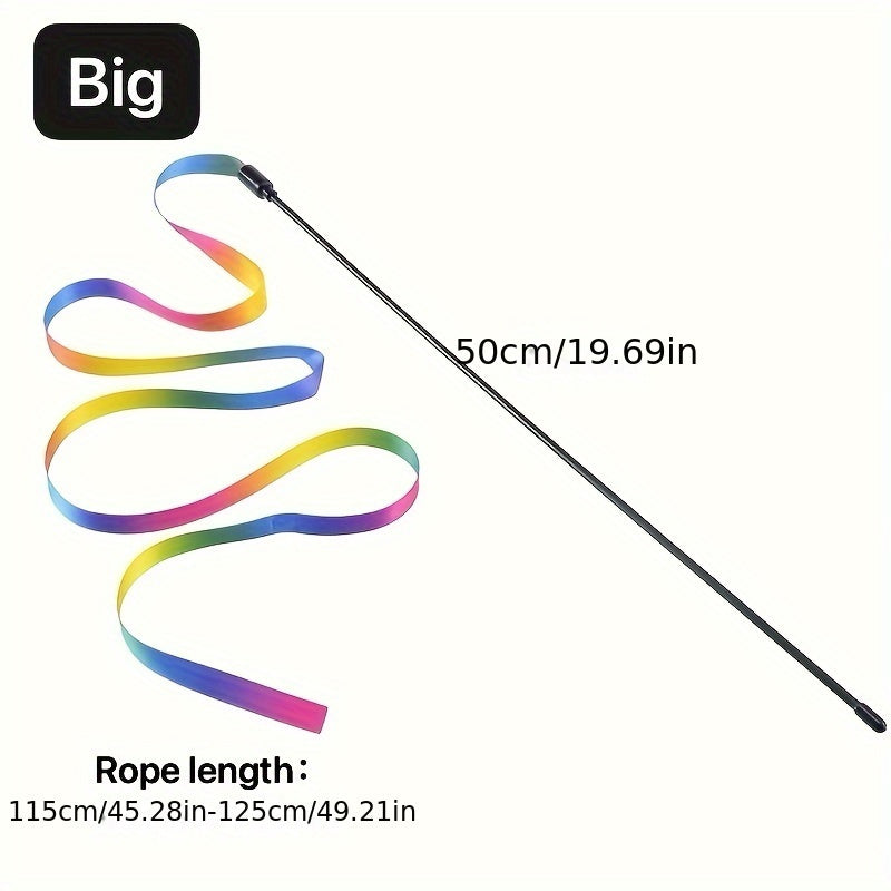 TEMU 1pc Interactive Cat Toy With Ribbon Teaser Stick - Double-sided (pink, Orange, Yellow, Green, Blue, Purple, Red, White, Black) - Durable Pvc Cat