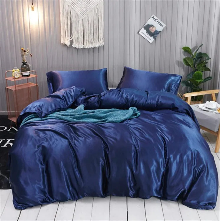 Bedding Sets Four Seasons Multi Color Imitation silk Duvet Cover Set Home Bedroom Set Sheet Comforter Light Duvet Cover Bed Pillowcase Fashion