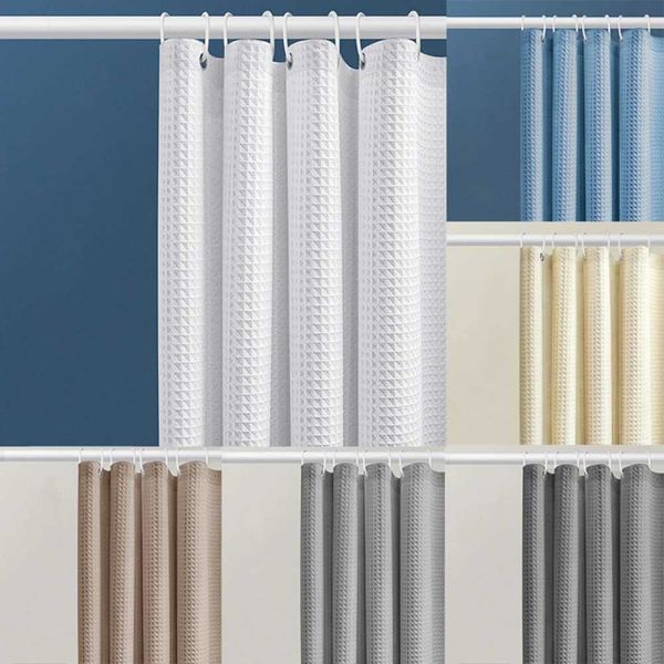 White Thickened Jacquard Waffle Bathroom Shower Curtain Free Punching Waterproof Punch-free Partition Door Curtain M240824