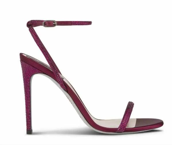 Design de luxo Spriss Sandal Women Heels High Heels Ellabrita Crystal-Bellished Heels Strap Strap Renenes-Se sexy Lady Shoes Dress Wedding W