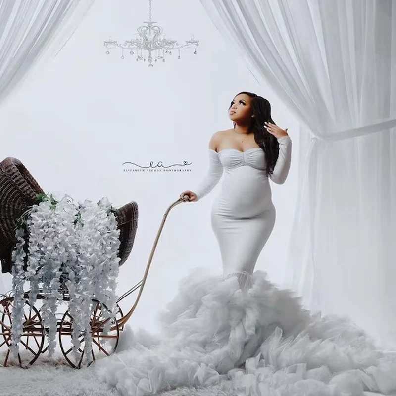 Maternity Dresses mermaid maternity studio chiffon pleated front split baby shower dress suitable for pregnant women H250211