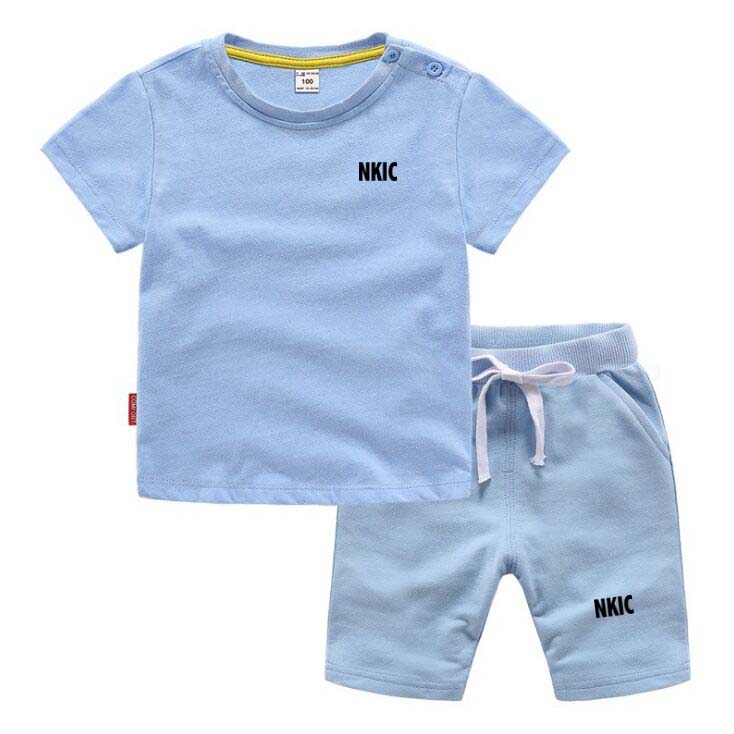 2pcs Kids Brand Clothing Sets Summer Baby Boy Sport Outfits Children 100% Cotton Blue T-Shirt Shorts Set for Toddler Girls