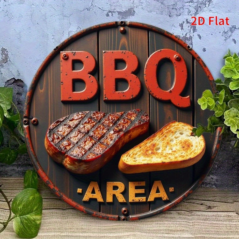 TEMU [2d Flat] Vintage Bbq Metal Sign - 7.8x7.8 Inch Rustic Wall Decor With "bbq" Letters & Grilling Icons - Easy To Hang, Kitchen, Bar, Garden, And