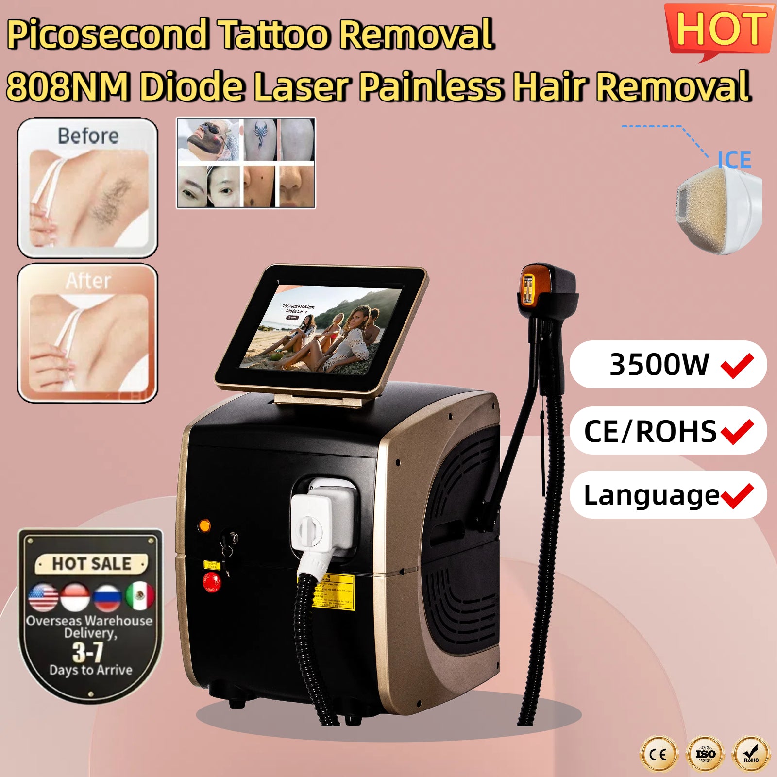 Professional Ice Titanium Painless 808nm Diode Laser Hair Removal Permanent Machine ICE Platinum Laser Hair Remova