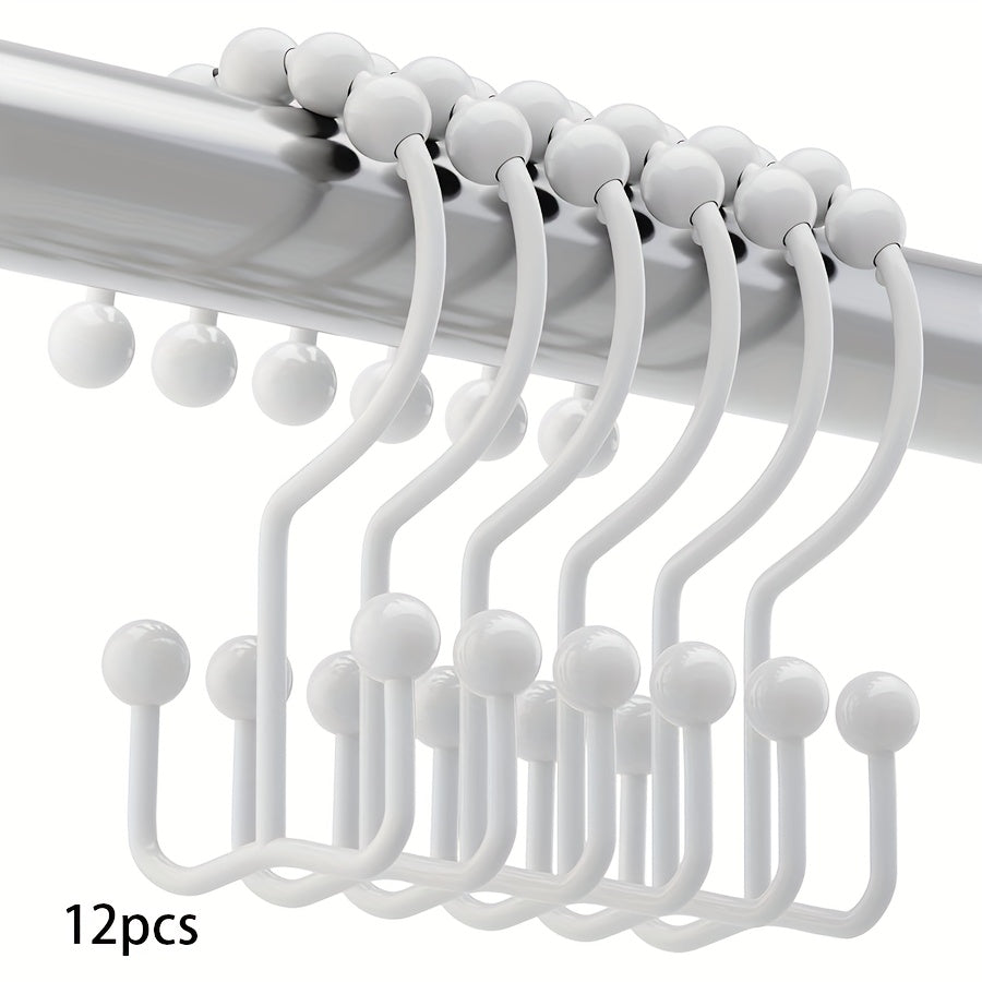 TEMU 12-24pcs Bath Curtain Hooks - Durable Plastic Sliding Hooks For Bathroom, Home Decor, Parties & Office, Space-saving Over Bathtub-window Hooks