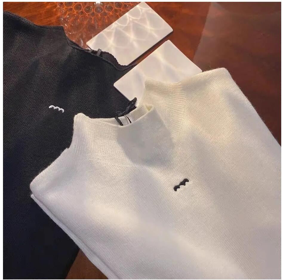 New women&#039;s knitted stand collar long sleeve logo embroidery design female designer sweater T-shirt SMLXL